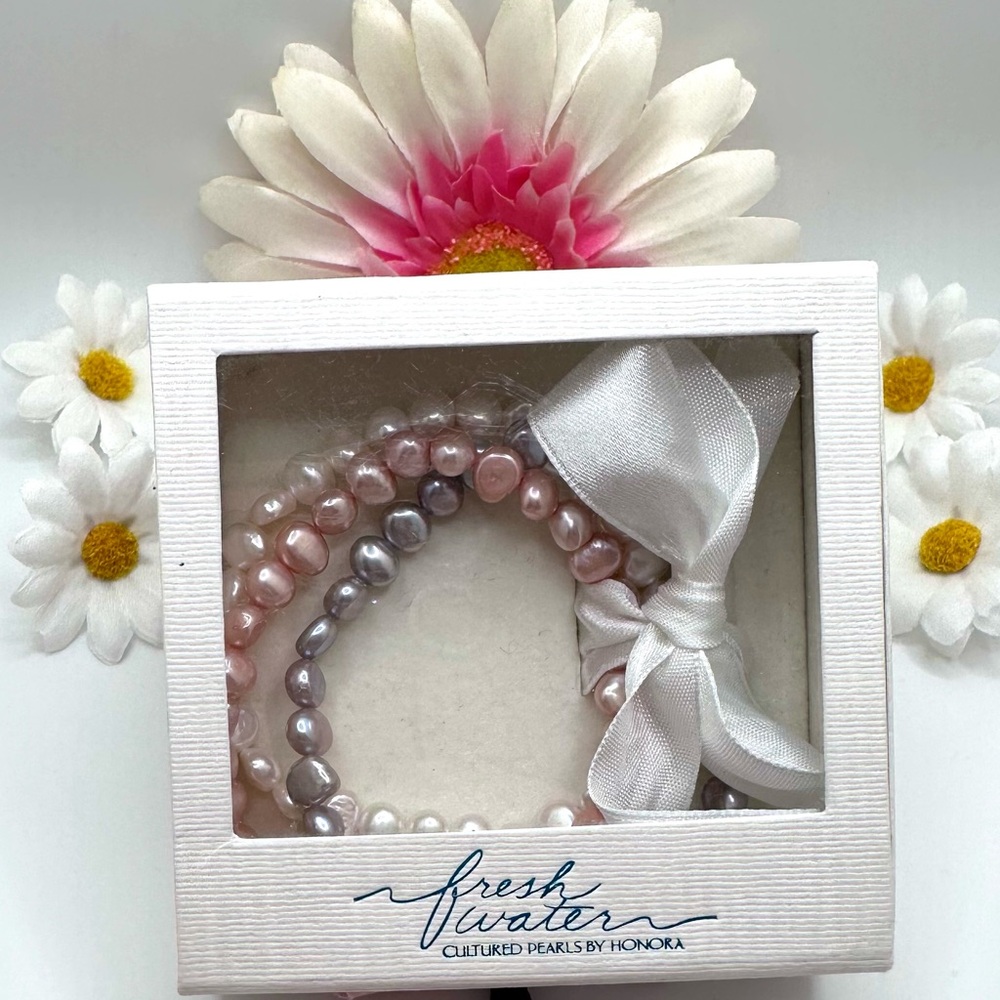 New!! Gorgeous Honora Set of 3 Freshwater Pearl Bracelets 7.5”